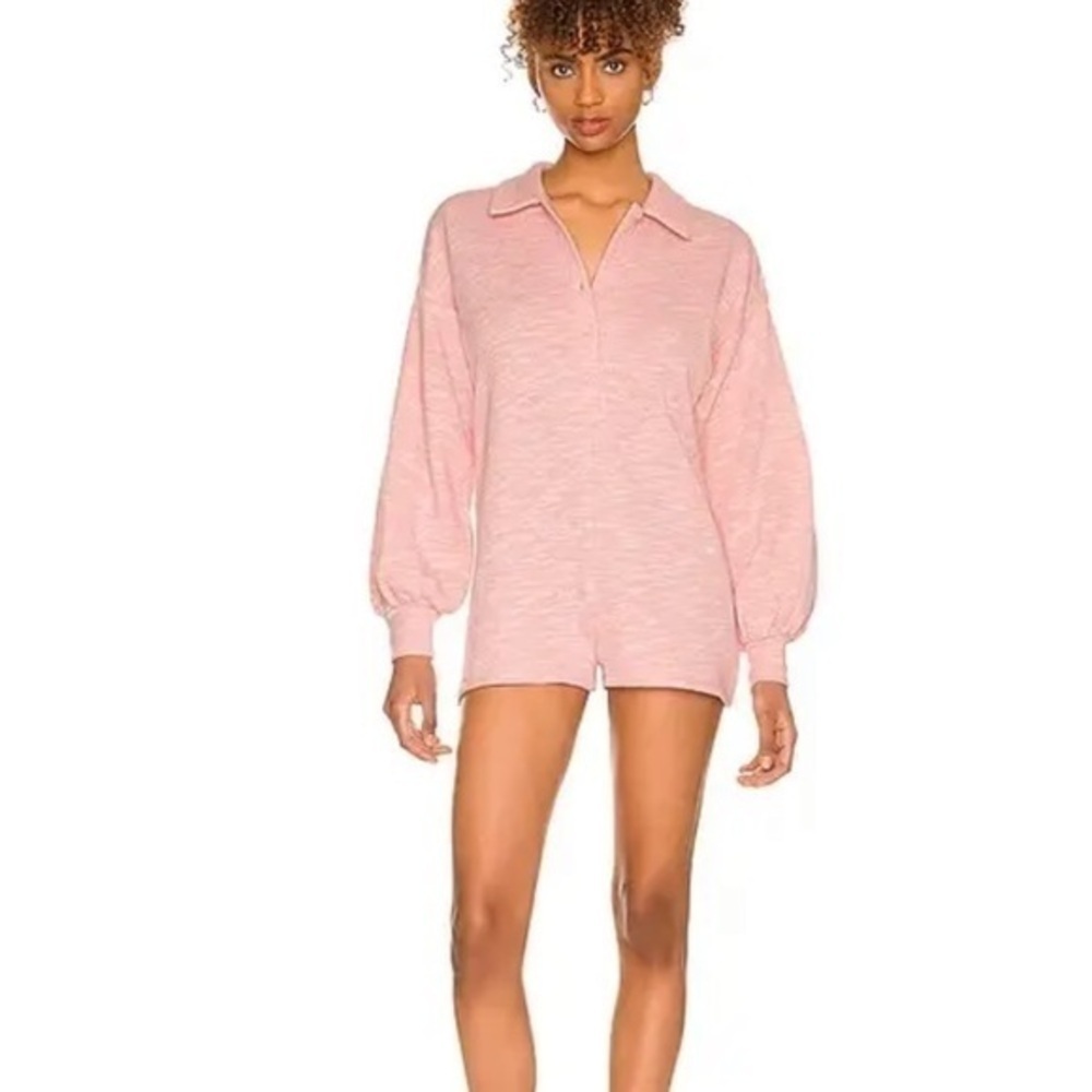 Lovers + Friends Revolve Julien Long Sleeve Terry Shorts Romper Pink Color Small